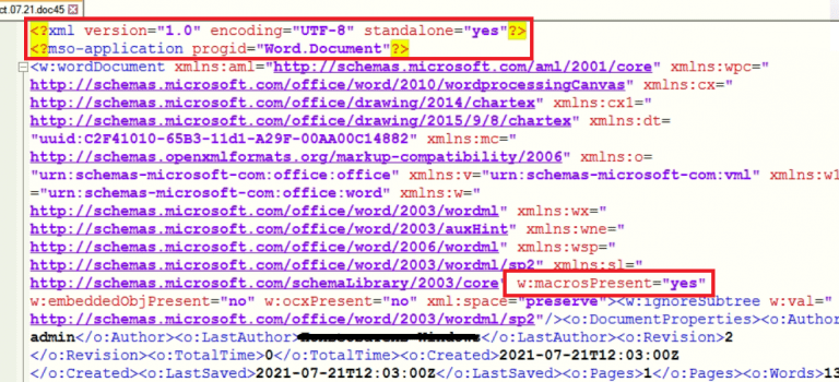  spam contenente un documento Word in formato XML