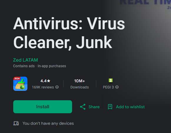 L'app antivirus fake sul Google PLay Store